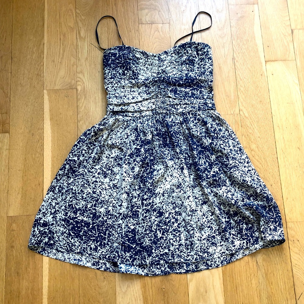 Parker silk navy and cream corset dress